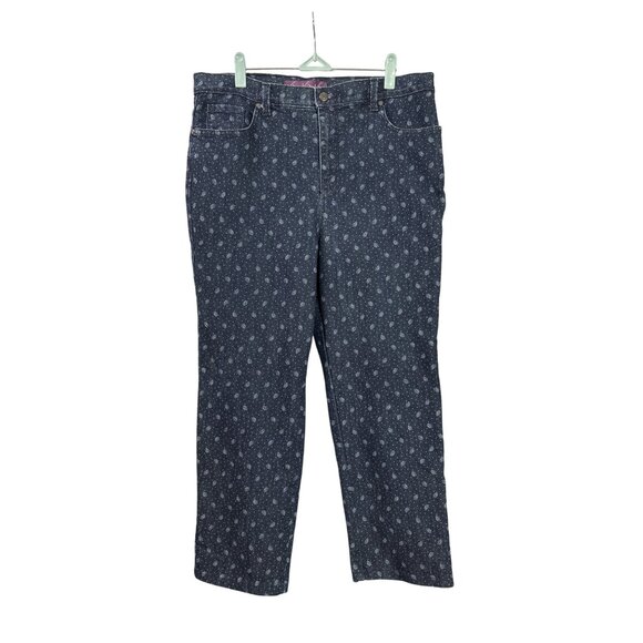 Gloria Vanderbilt Amanda 16P Mid Rise Paisley Dots Denim Jeans Straight Leg - Picture 1 of 5